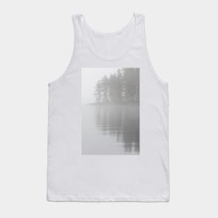 Trees reflection at lake foggy morning Tank Top